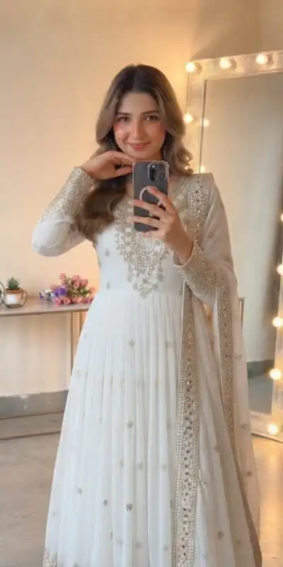 SSR 546 White in Georgette Embroidery Work & Sequins Work Gown . Get it for ₹2149. Delivery 4-6 Working Days. Online Shop now. | Gowns, Bollywood Gowns, Creative Gowns, Designer Gowns, Embroidered Gowns, Party Wear Gowns