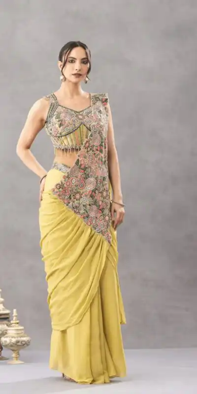 ST 1180 Lemon Yellow in Chinon. Embroidery Work Gorgeous Saree Wedding, Party, Festive, Events, Grab it for ₹1899. Delivery 4-6 Working Days. Shop now. | Sarees, Bollywood Sarees, Creative Sarees, Designer Sarees, Embroidered Sarees, Ethnic Saree, Modern Digital sarees, Party Wear Sarees