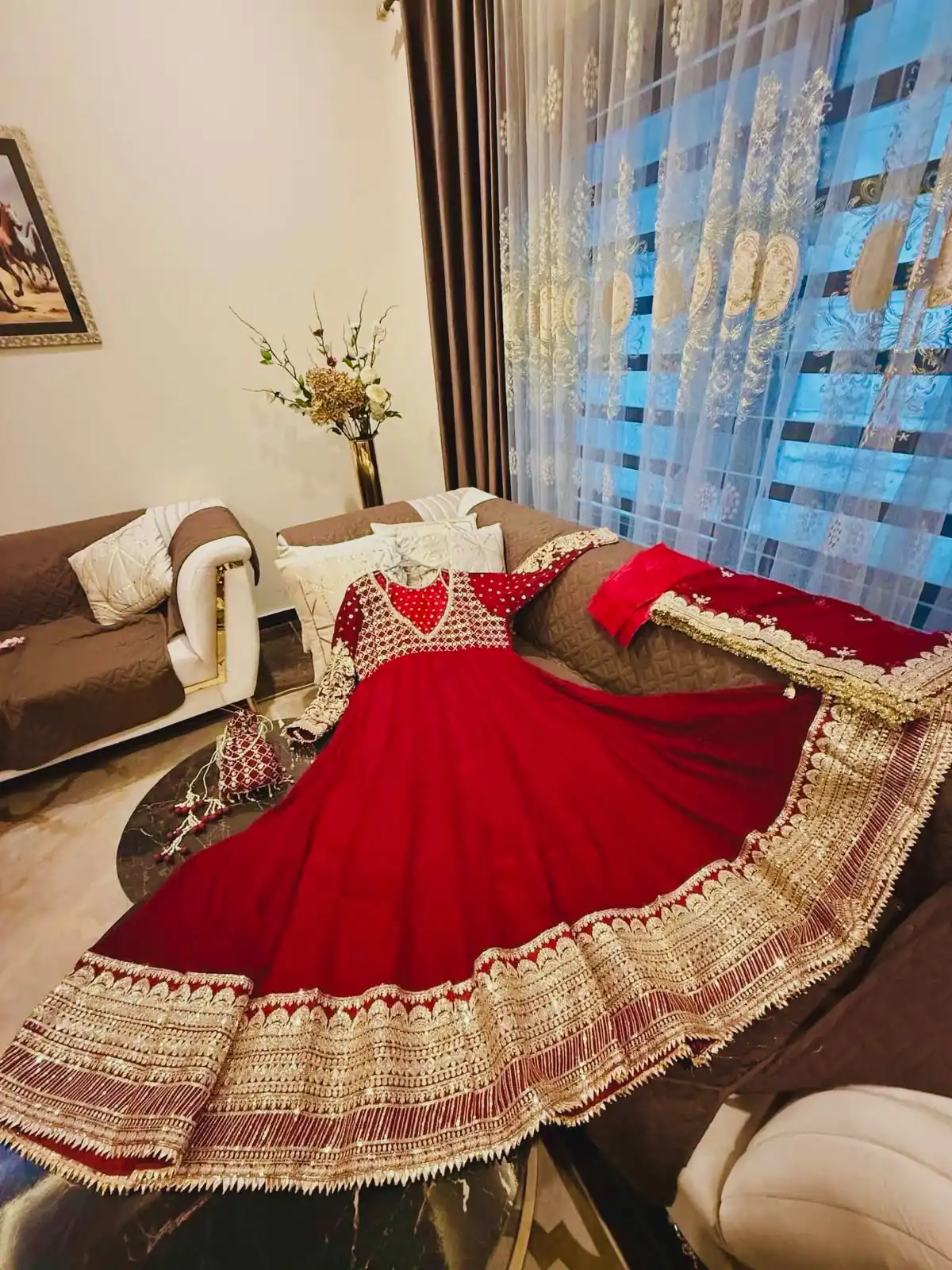 JF 049 Red Georgette Gown with Embroidery Work & Sequins Work. Exclusive Offer ₹2149. Delivery 4-6 Working Days. Shop now. | Gowns, Bollywood Gowns, Creative Gowns, Designer Gowns, Embroidered Gowns, Party Wear Gowns