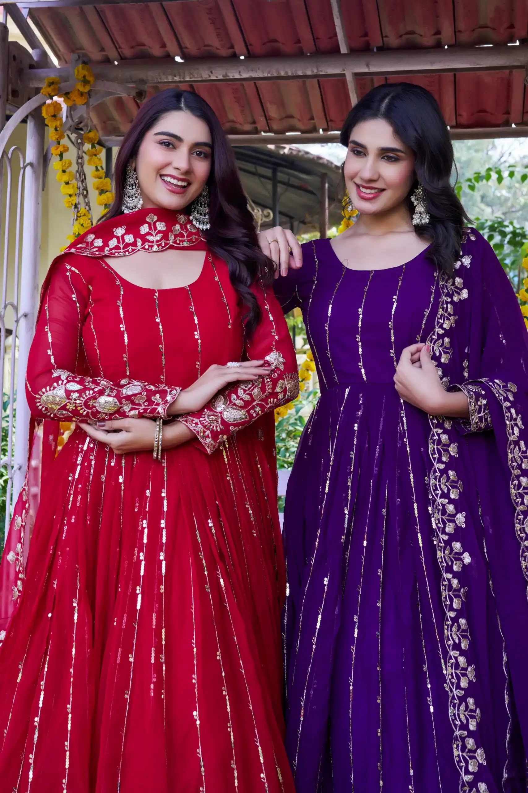 Ram 170 | Purple Fox Georgette Gown with Embroidery Work & Sequins Work. Available at ₹2149 only. Delivery 4-6 Working Days. Shop now. | Gowns, Bollywood Gowns, Creative Gowns, Designer Gowns, Embroidered Gowns, Party Wear Gowns