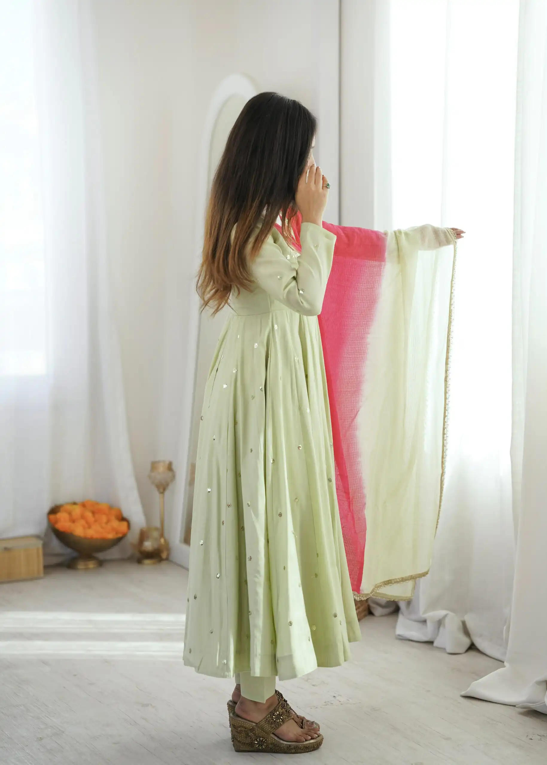ZF 5023 Pista Roman Silk Gown with Mirror Work & Embroidery Work. Special Price ₹2099. Delivery 4-6 Working Days. Shop now. | Gowns, Bollywood Gowns, Creative Gowns, Designer Gowns, Embroidered Gowns, Party Wear Gowns