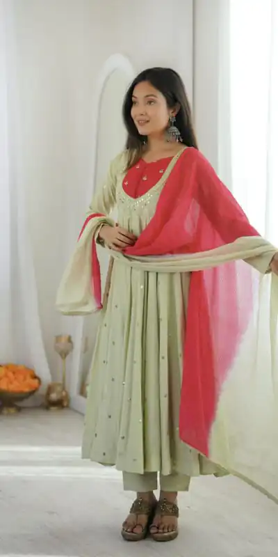 ZF 5023 Pista Roman Silk Gown with Mirror Work & Embroidery Work. Special Price ₹2099. Delivery 4-6 Working Days. Shop now. | Gowns, Bollywood Gowns, Creative Gowns, Designer Gowns, Embroidered Gowns, Party Wear Gowns