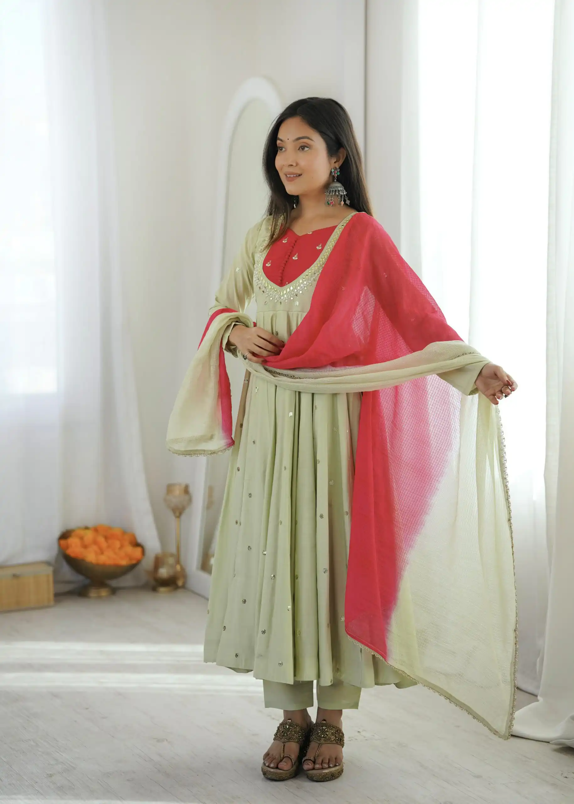 ZF 5023 Pista Roman Silk Gown with Mirror Work & Embroidery Work. Special Price ₹2099. Delivery 4-6 Working Days. Shop now. | Gowns, Bollywood Gowns, Creative Gowns, Designer Gowns, Embroidered Gowns, Party Wear Gowns