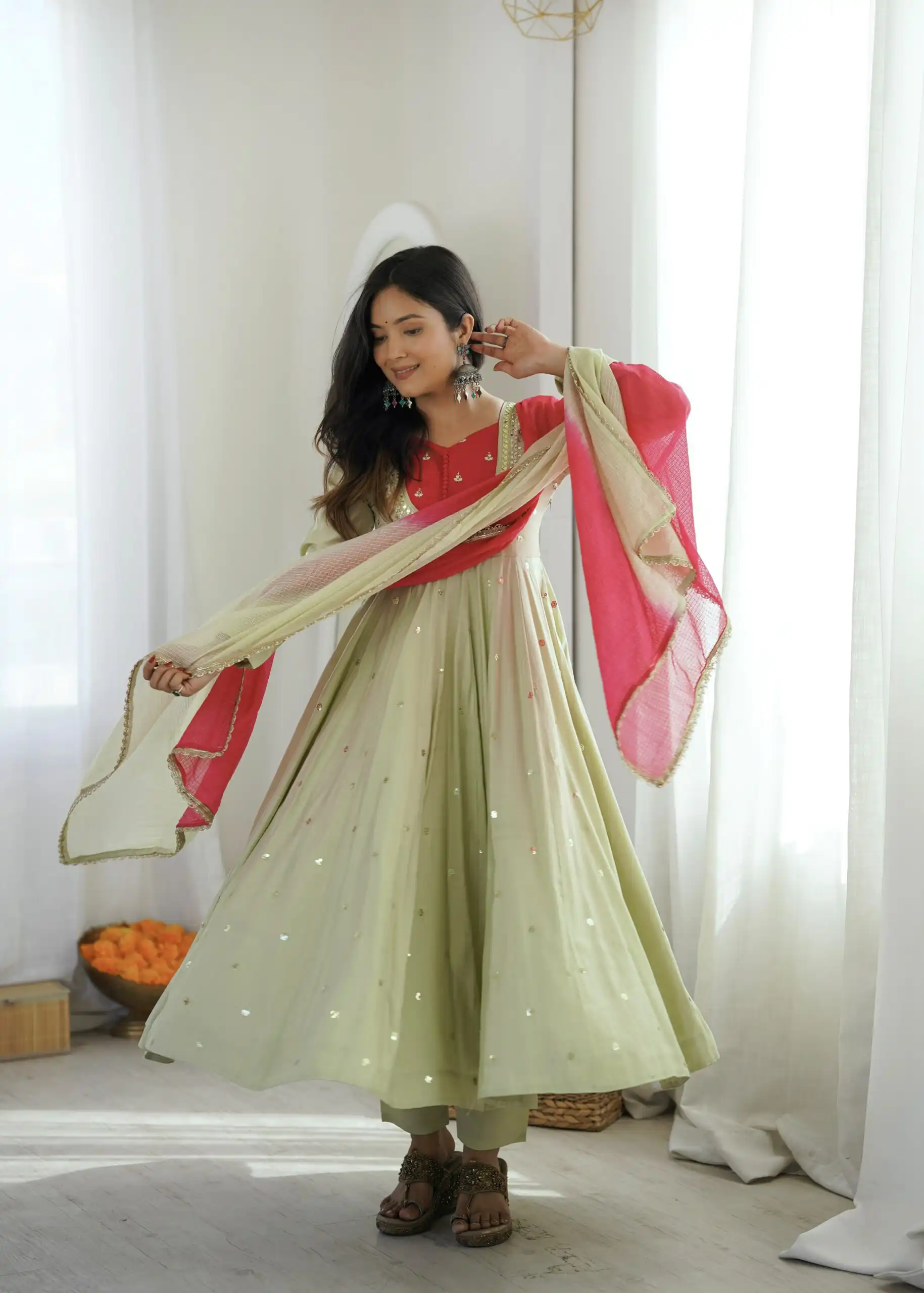 ZF 5023 Pista Roman Silk Gown with Mirror Work & Embroidery Work. Special Price ₹2099. Delivery 4-6 Working Days. Shop now. | Gowns, Bollywood Gowns, Creative Gowns, Designer Gowns, Embroidered Gowns, Party Wear Gowns