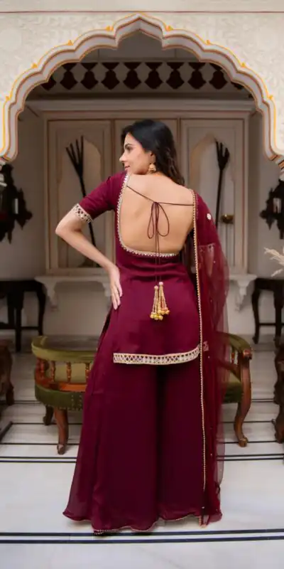 ST 1197 Maroon | Faux Georgette Salwar Suit with Mirror Work & Embroidery Work. Get it for ₹1849. Delivery 4-6 Working Days. Shop now. | Jump Suits, Salwar suit, Designer Suits, Casual Suits, Creative suits, Palazzo Suits, Party Wear Suits, Patiala Suits, Straight Suits