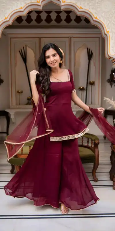 ST 1197 Maroon | Faux Georgette Salwar Suit with Mirror Work & Embroidery Work. Get it for ₹1849. Delivery 4-6 Working Days. Shop now. | Jump Suits, Salwar suit, Designer Suits, Casual Suits, Creative suits, Palazzo Suits, Party Wear Suits, Patiala Suits, Straight Suits