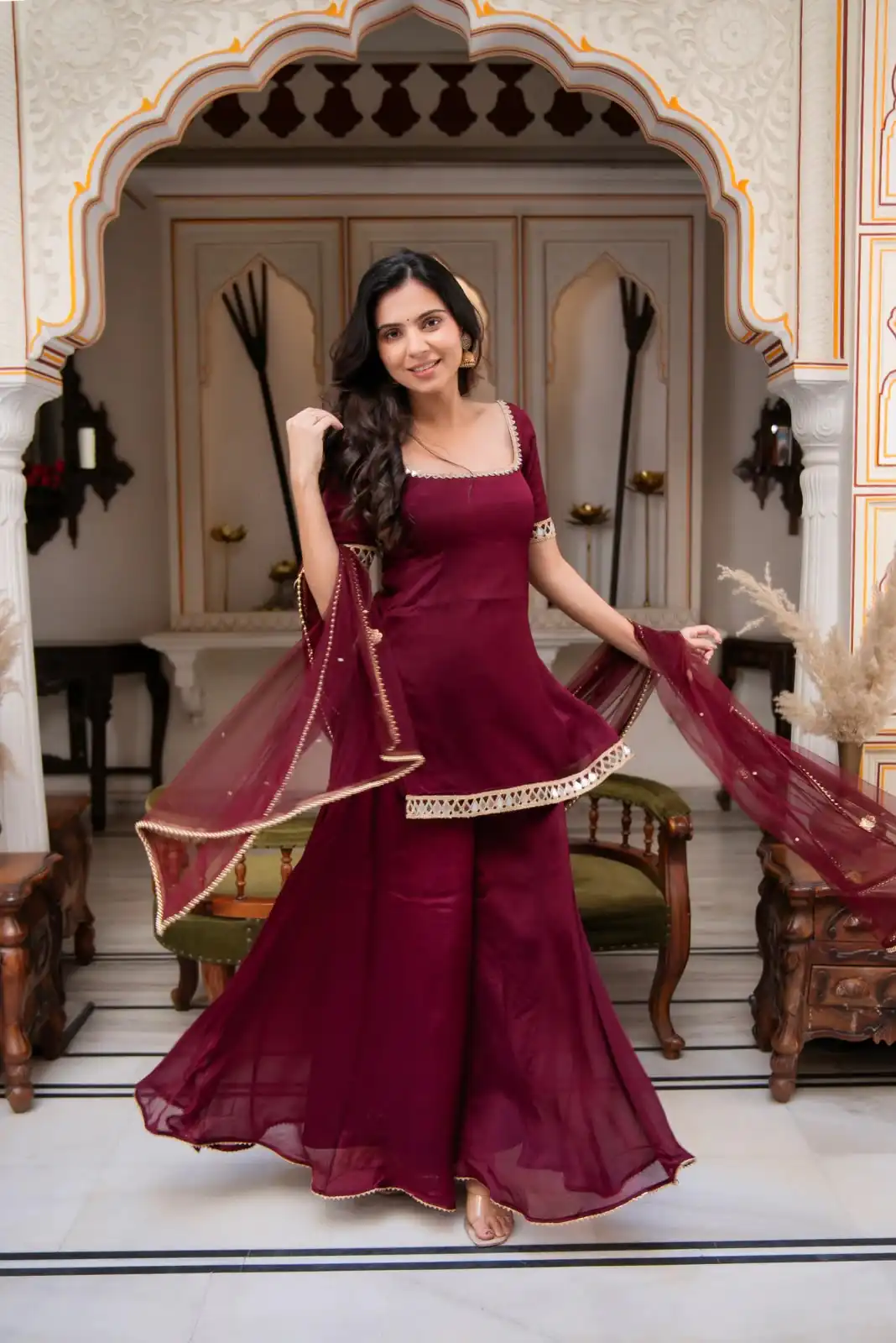 ST 1197 Maroon | Faux Georgette Salwar Suit with Mirror Work & Embroidery Work. Get it for ₹1849. Delivery 4-6 Working Days. Shop now. | Jump Suits, Salwar suit, Designer Suits, Casual Suits, Creative suits, Palazzo Suits, Party Wear Suits, Patiala Suits, Straight Suits