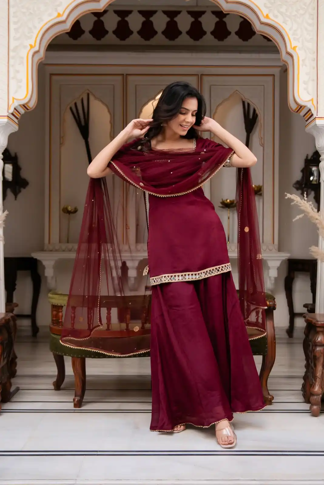 ST 1197 Maroon | Faux Georgette Salwar Suit with Mirror Work & Embroidery Work. Get it for ₹1849. Delivery 4-6 Working Days. Shop now. | Jump Suits, Salwar suit, Designer Suits, Casual Suits, Creative suits, Palazzo Suits, Party Wear Suits, Patiala Suits, Straight Suits