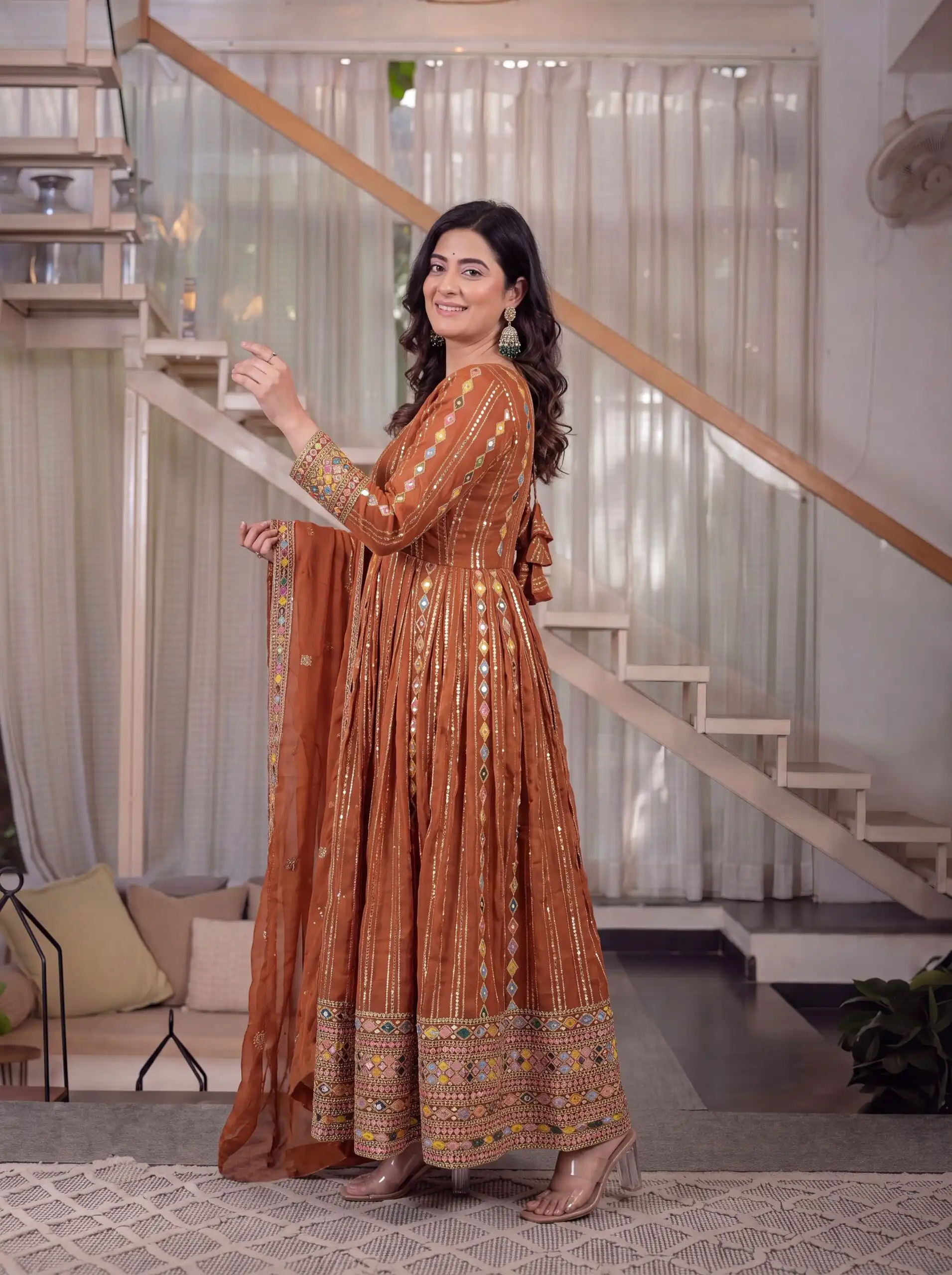 MD 3100 Orange Faux Blooming Gown Perfect for Wedding, Party, Pongal, Raksha Bandhan, Mehendi –. Introductory Price ₹2549. Delivery 4-6 Working Days | Gowns, Bollywood Gowns, Creative Gowns, Designer Gowns, Embroidered Gowns, Party Wear Gowns