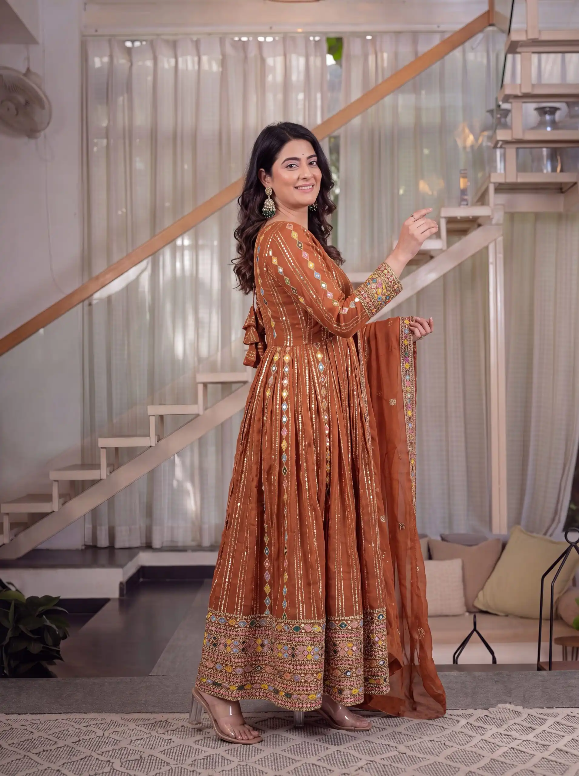 MD 3100 Orange Faux Blooming Gown Perfect for Wedding, Party, Pongal, Raksha Bandhan, Mehendi –. Introductory Price ₹2549. Delivery 4-6 Working Days | Gowns, Bollywood Gowns, Creative Gowns, Designer Gowns, Embroidered Gowns, Party Wear Gowns