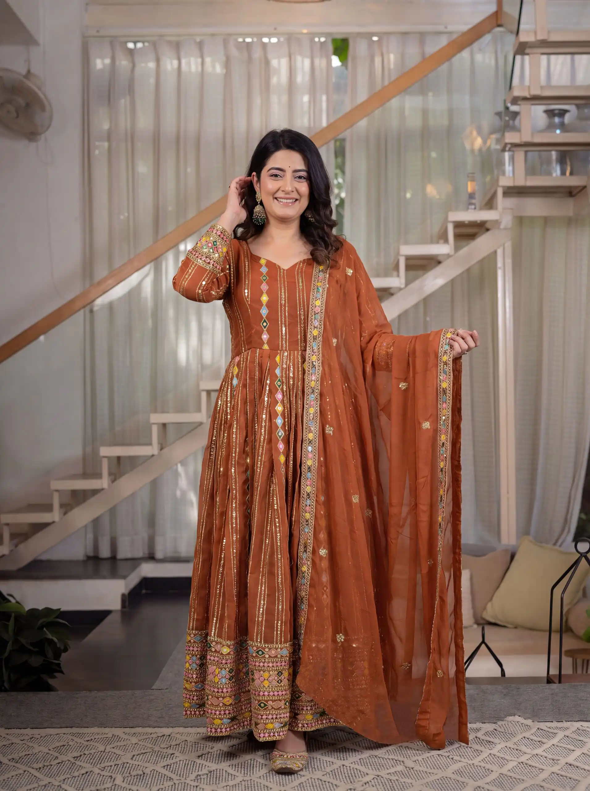 MD 3100 Orange Faux Blooming Gown Perfect for Wedding, Party, Pongal, Raksha Bandhan, Mehendi –. Introductory Price ₹2549. Delivery 4-6 Working Days | Gowns, Bollywood Gowns, Creative Gowns, Designer Gowns, Embroidered Gowns, Party Wear Gowns