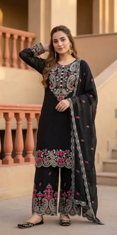 MT 1078 Black Roman Silk Salwar Suit Perfect for Wedding, Party, Ethnic Day, Anniversary, Diwali – . Now at just ₹2399. Delivery 4-6 Working Days. | Jump Suits, Salwar suit, Designer Suits, Casual Suits, Creative suits, Palazzo Suits, Party Wear Suits, Patiala Suits, Straight Suits
