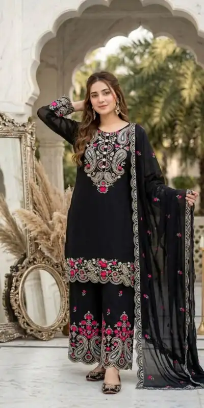 MT 1078 Black Roman Silk Salwar Suit Perfect for Wedding, Party, Ethnic Day, Anniversary, Diwali – . Now at just ₹2399. Delivery 4-6 Working Days. | Jump Suits, Salwar suit, Designer Suits, Casual Suits, Creative suits, Palazzo Suits, Party Wear Suits, Patiala Suits, Straight Suits