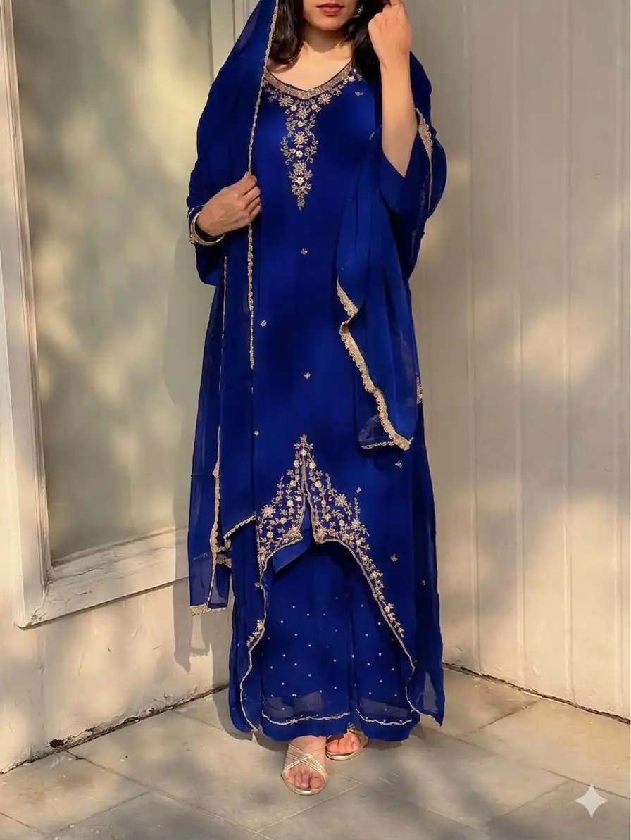 VLM 322 Blue Georgette Salwar Suit Perfect for Wedding, Party, Housewarming, Durga Puja, Festival Celebrations – . Grab it for ₹1949. Delivery 4-6 Workin | Jump Suits, Salwar suit, Designer Suits, Casual Suits, Creative suits, Palazzo Suits, Party Wear Suits, Patiala Suits, Straight Suits
