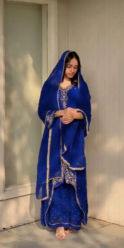 VLM 322 Blue Georgette Salwar Suit Perfect for Wedding, Party, Housewarming, Durga Puja, Festival Celebrations – . Grab it for ₹1949. Delivery 4-6 Workin | Jump Suits, Salwar suit, Designer Suits, Casual Suits, Creative suits, Palazzo Suits, Party Wear Suits, Patiala Suits, Straight Suits