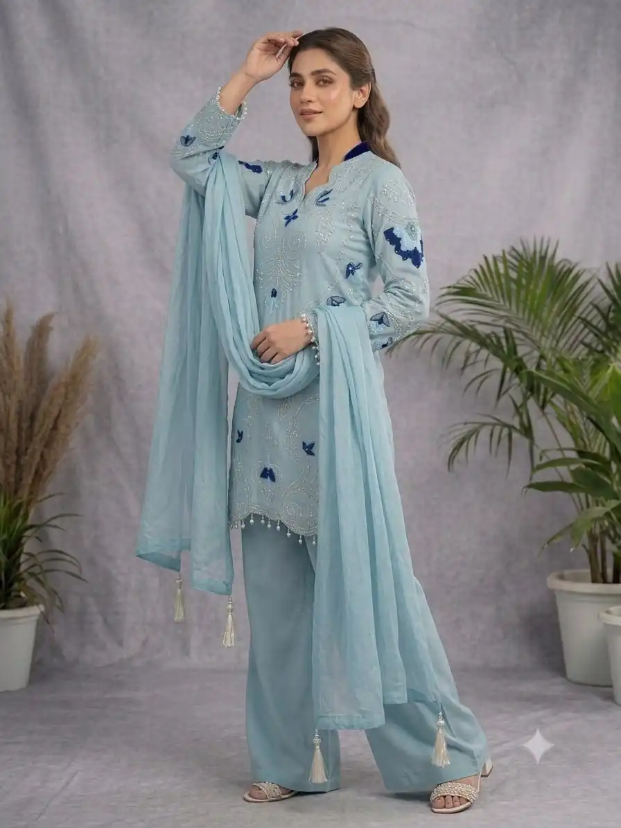 LG 2121 Blue Soft Organza Salwar Suit with Embroidery Work & Cut Work. Available at ₹2099 only. Delivery 4-6 Working Days. Shop now. | Jump Suits, Salwar suit, Designer Suits, Casual Suits, Creative suits, Palazzo Suits, Party Wear Suits, Patiala Suits, Straight Suits