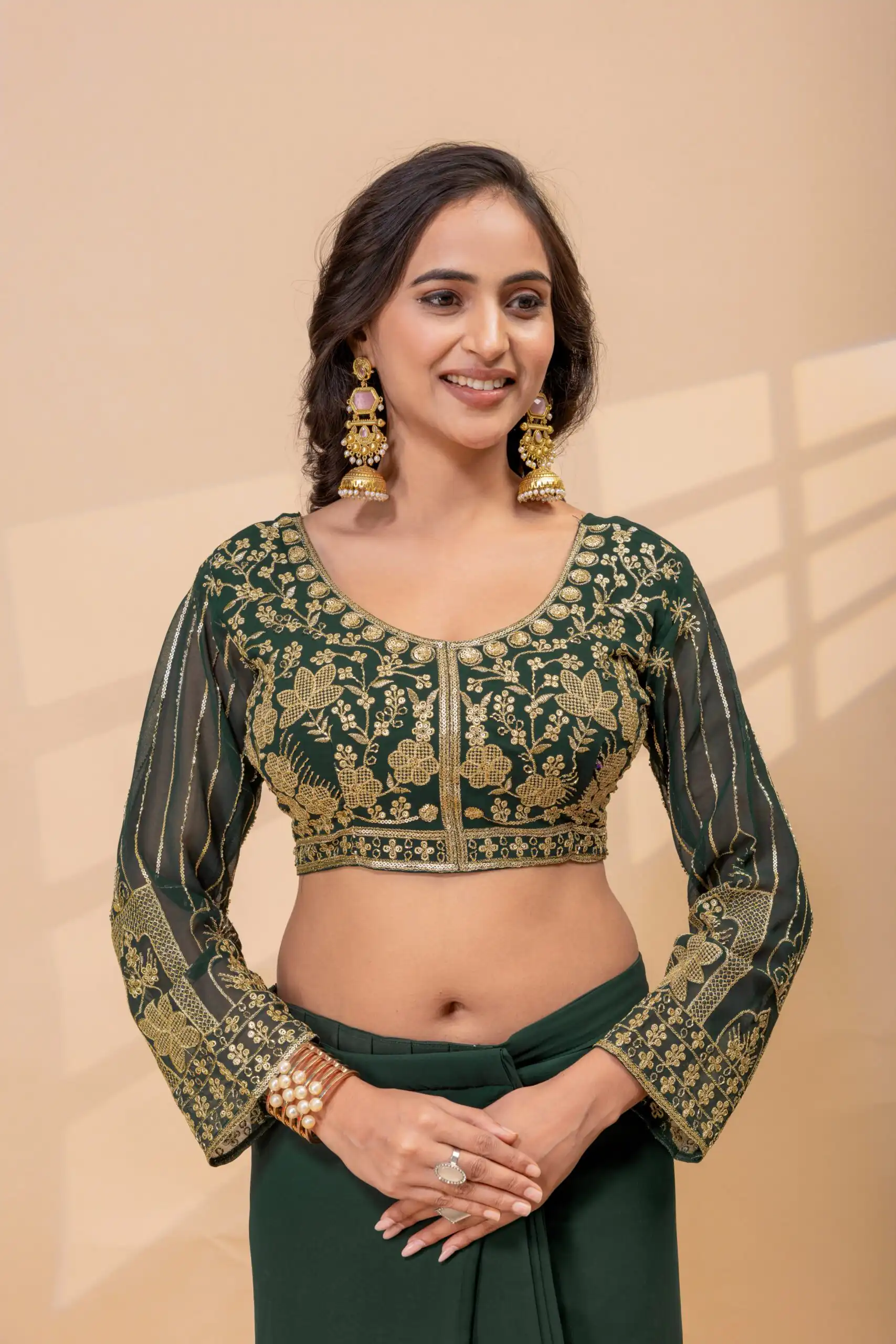 ST 1172 Green Faux Georgette Saree with Embroidery Work & Bead Work. Now at just ₹1849. Delivery 4-6 Working Days. Shop now. | Sarees, Bollywood Sarees, Creative Sarees, Designer Sarees, Embroidered Sarees, Ethnic Saree, Modern Digital sarees, Party Wear Sarees