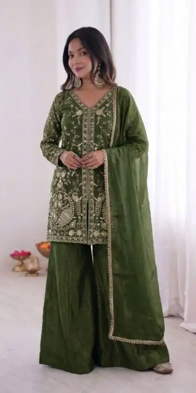 JF 043 Green Pure Fendy Silk Salwar Suitwith Embroidery Work & Sequins Work. Exclusive Offer ₹1940. Delivery 4-6 Working Days. Shop now. | Jump Suits, Salwar suit, Designer Suits, Casual Suits, Creative suits, Palazzo Suits, Party Wear Suits, Patiala Suits, Straight Suits
