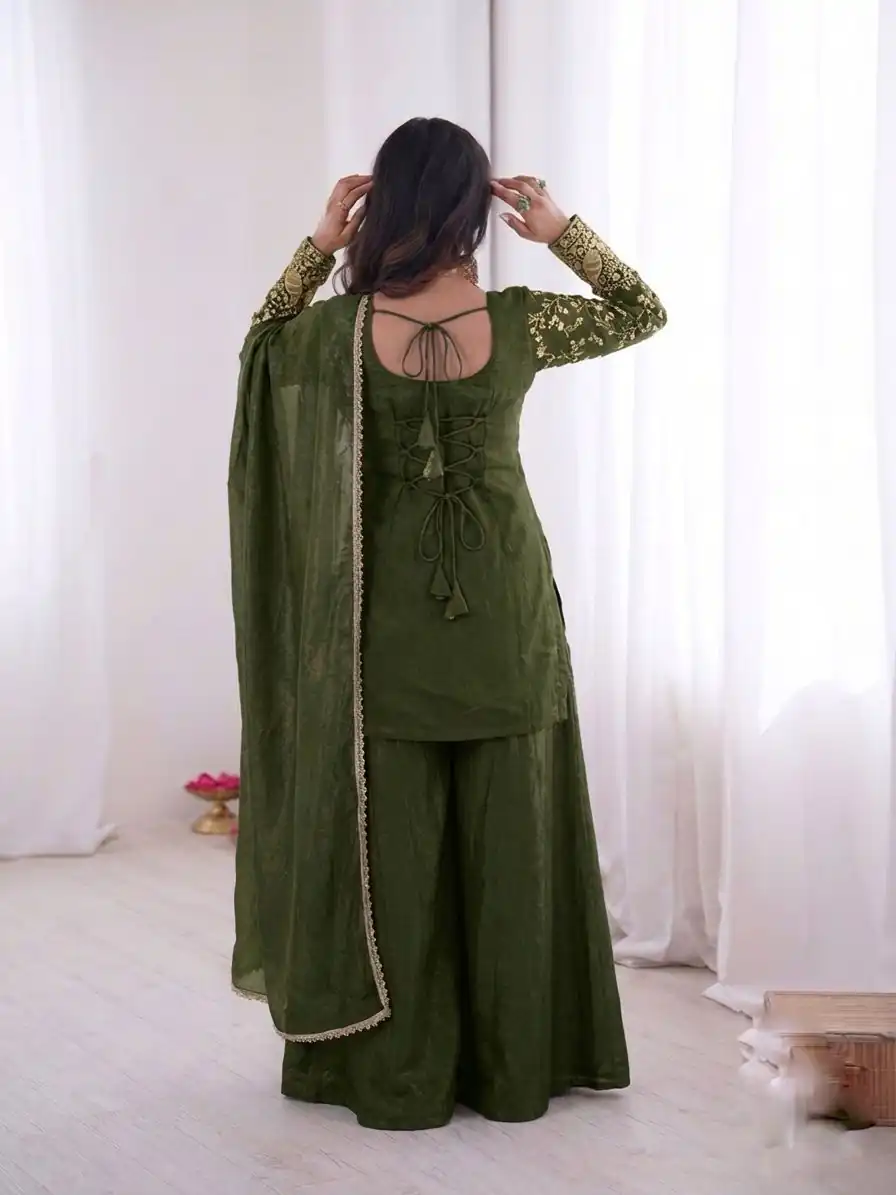JF 043 Green Pure Fendy Silk Salwar Suitwith Embroidery Work & Sequins Work. Exclusive Offer ₹1940. Delivery 4-6 Working Days. Shop now. | Jump Suits, Salwar suit, Designer Suits, Casual Suits, Creative suits, Palazzo Suits, Party Wear Suits, Patiala Suits, Straight Suits