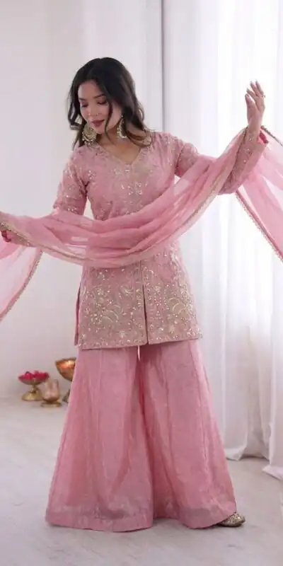 JF 043 Light Pink Pure Fendy Silk Salwar Suitwith Embroidery Work & Sequins Work. Exclusive Offer ₹1940. Delivery 4-6 Working Days. Shop now. | Jump Suits, Salwar suit, Designer Suits, Casual Suits, Creative suits, Palazzo Suits, Party Wear Suits, Patiala Suits, Straight Suits