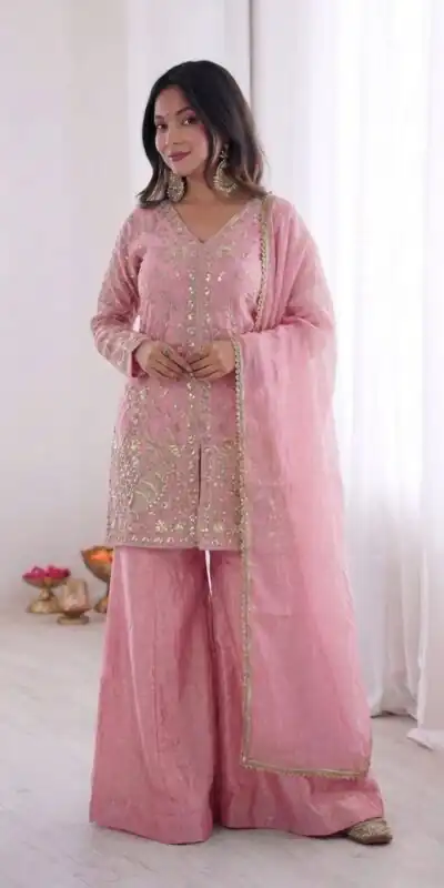 JF 043 Light Pink Pure Fendy Silk Salwar Suitwith Embroidery Work & Sequins Work. Exclusive Offer ₹1940. Delivery 4-6 Working Days. Shop now. | Jump Suits, Salwar suit, Designer Suits, Casual Suits, Creative suits, Palazzo Suits, Party Wear Suits, Patiala Suits, Straight Suits