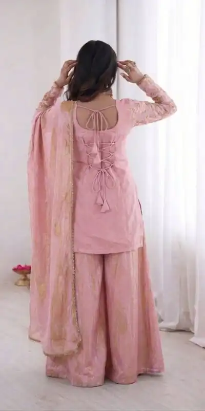 JF 043 Light Pink Pure Fendy Silk Salwar Suitwith Embroidery Work & Sequins Work. Exclusive Offer ₹1940. Delivery 4-6 Working Days. Shop now. | Jump Suits, Salwar suit, Designer Suits, Casual Suits, Creative suits, Palazzo Suits, Party Wear Suits, Patiala Suits, Straight Suits