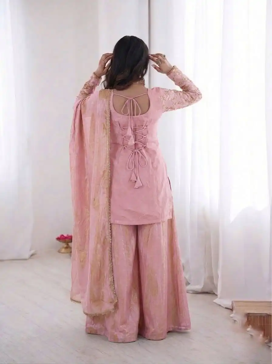 JF 043 Light Pink Pure Fendy Silk Salwar Suitwith Embroidery Work & Sequins Work. Exclusive Offer ₹1940. Delivery 4-6 Working Days. Shop now. | Jump Suits, Salwar suit, Designer Suits, Casual Suits, Creative suits, Palazzo Suits, Party Wear Suits, Patiala Suits, Straight Suits