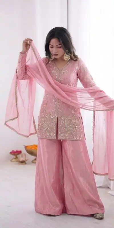 JF 043 Light Pink Pure Fendy Silk Salwar Suitwith Embroidery Work & Sequins Work. Exclusive Offer ₹1940. Delivery 4-6 Working Days. Shop now. | Jump Suits, Salwar suit, Designer Suits, Casual Suits, Creative suits, Palazzo Suits, Party Wear Suits, Patiala Suits, Straight Suits