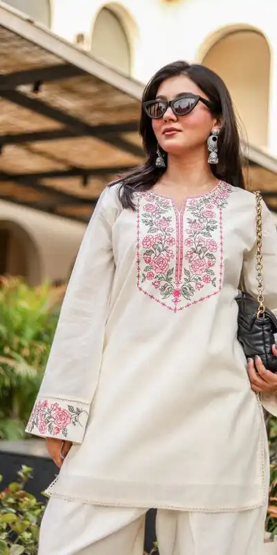 NSR 898 Off White Khadi Cotto Salwar Suit with Embroidery Work & Lace Work. Available at ₹1749 only. Delivery 4-6 Working Days. Shop now. | Jump Suits, Salwar suit, Designer Suits, Casual Suits, Creative suits, Palazzo Suits, Party Wear Suits, Patiala Suits, Straight Suits