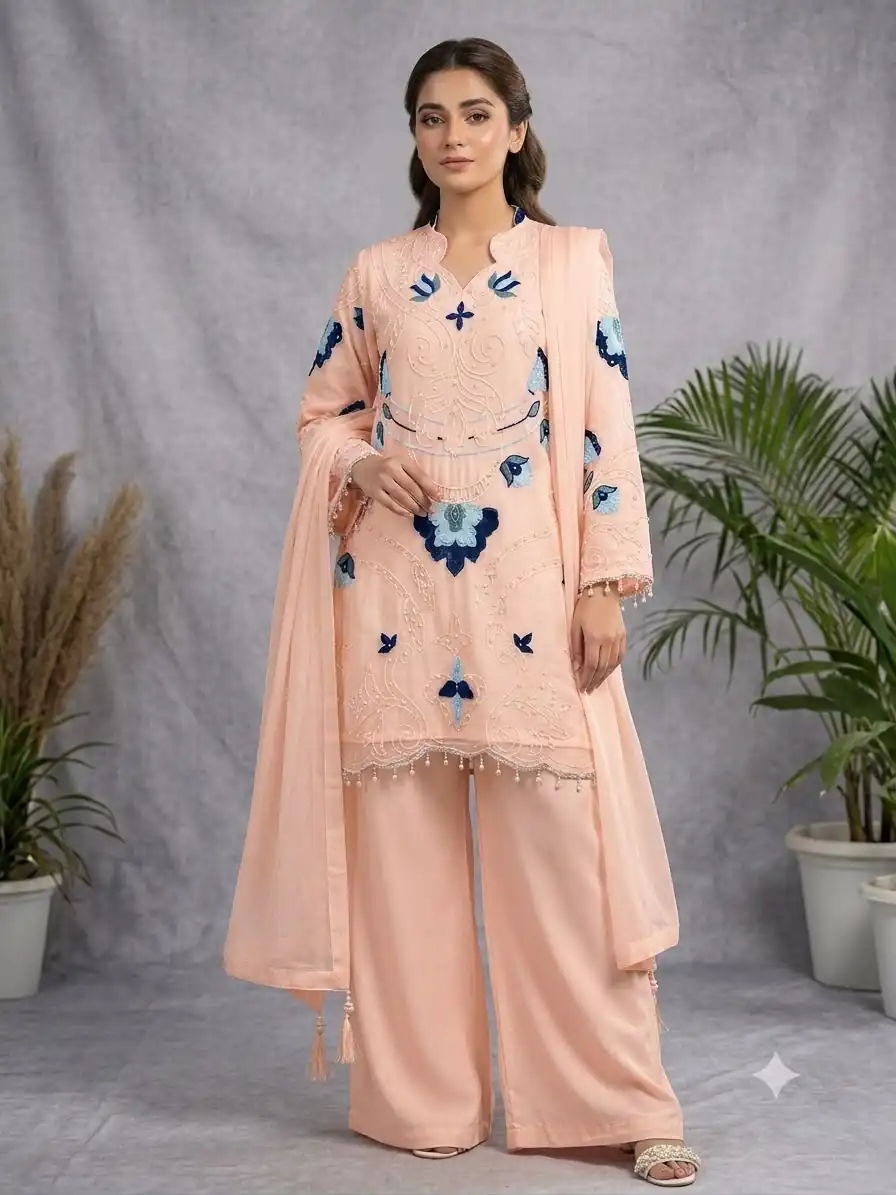 LG 2121 Peach Soft Organza Salwar Suit with Embroidery Work & Cut Work. Available at ₹2099 only. Delivery 4-6 Working Days. Shop now. | Jump Suits, Salwar suit, Designer Suits, Casual Suits, Creative suits, Palazzo Suits, Party Wear Suits, Patiala Suits, Straight Suits