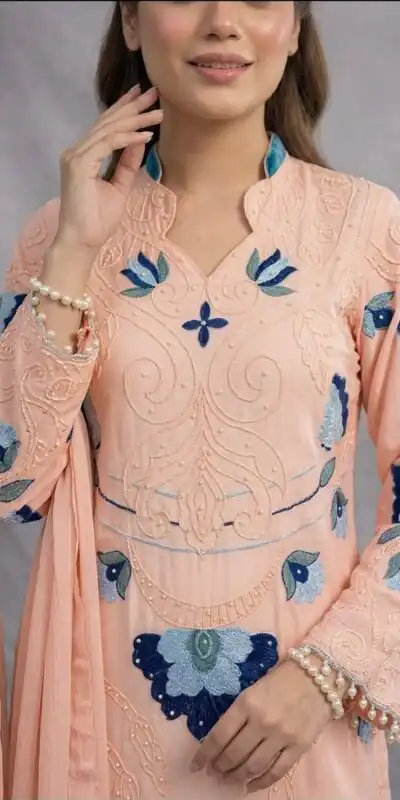 LG 2121 Peach Soft Organza Salwar Suit with Embroidery Work & Cut Work. Available at ₹2099 only. Delivery 4-6 Working Days. Shop now. | Jump Suits, Salwar suit, Designer Suits, Casual Suits, Creative suits, Palazzo Suits, Party Wear Suits, Patiala Suits, Straight Suits