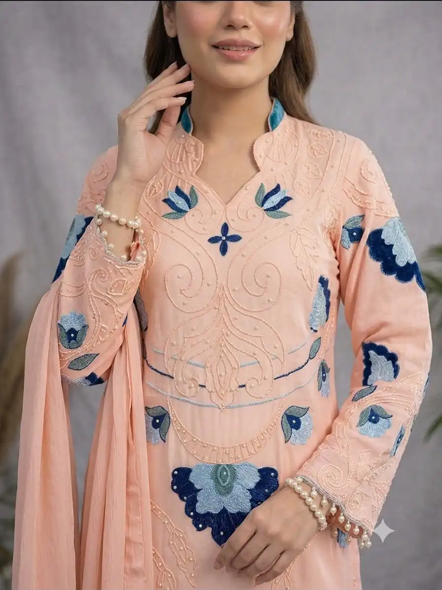 LG 2121 Peach Soft Organza Salwar Suit with Embroidery Work & Cut Work. Available at ₹2099 only. Delivery 4-6 Working Days. Shop now. | Jump Suits, Salwar suit, Designer Suits, Casual Suits, Creative suits, Palazzo Suits, Party Wear Suits, Patiala Suits, Straight Suits