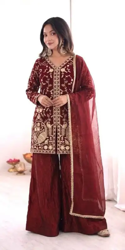 JF 043 Rust Pure Fendy Silk Salwar Suitwith Embroidery Work & Sequins Work. Exclusive Offer ₹1940. Delivery 4-6 Working Days. Shop now. | Jump Suits, Salwar suit, Designer Suits, Casual Suits, Creative suits, Palazzo Suits, Party Wear Suits, Patiala Suits, Straight Suits
