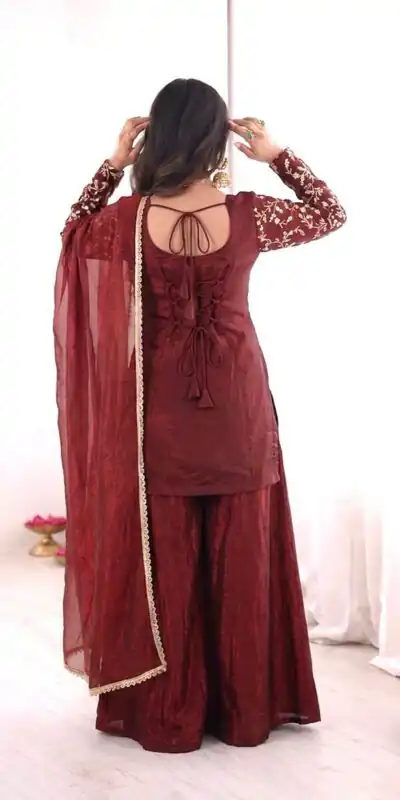 JF 043 Rust Pure Fendy Silk Salwar Suitwith Embroidery Work & Sequins Work. Exclusive Offer ₹1940. Delivery 4-6 Working Days. Shop now. | Jump Suits, Salwar suit, Designer Suits, Casual Suits, Creative suits, Palazzo Suits, Party Wear Suits, Patiala Suits, Straight Suits