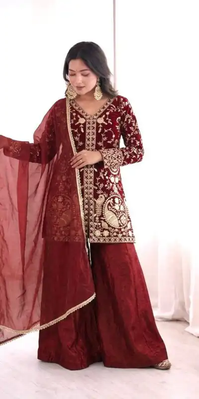JF 043 Rust Pure Fendy Silk Salwar Suitwith Embroidery Work & Sequins Work. Exclusive Offer ₹1940. Delivery 4-6 Working Days. Shop now. | Jump Suits, Salwar suit, Designer Suits, Casual Suits, Creative suits, Palazzo Suits, Party Wear Suits, Patiala Suits, Straight Suits