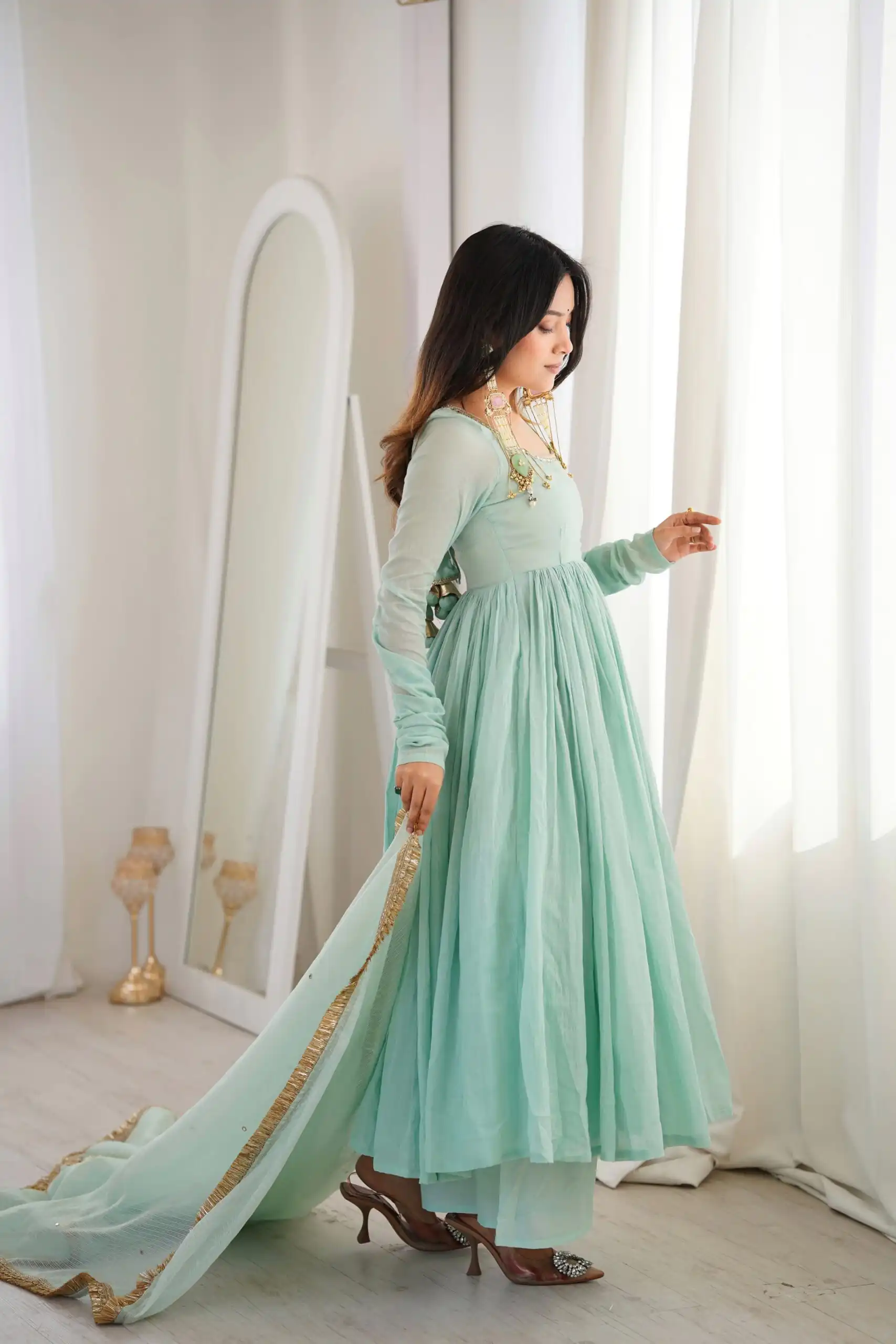 ZF 5020 Sea Green Sea Green Heavy Faux ⁠ Gown with Lace Border & Lace Work. Festive Deal ₹2099. Delivery 4-6 Working Days. Shop now. | Gowns, Bollywood Gowns, Creative Gowns, Designer Gowns, Embroidered Gowns, Party Wear Gowns