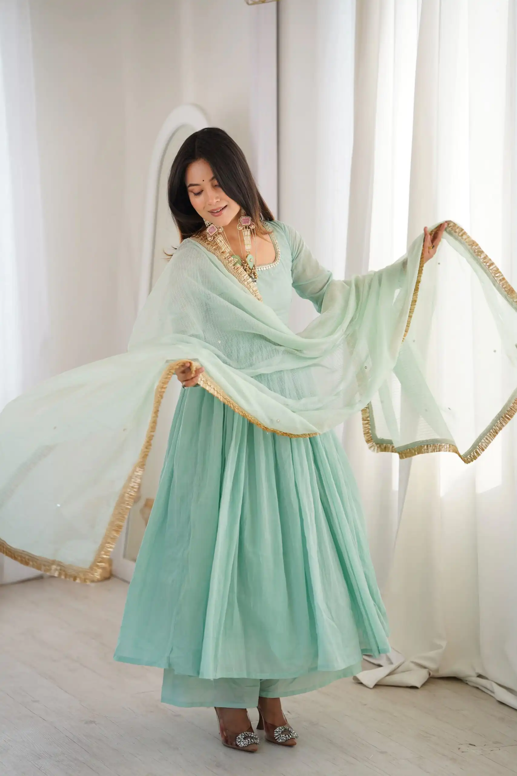 ZF 5020 Sea Green Sea Green Heavy Faux ⁠ Gown with Lace Border & Lace Work. Festive Deal ₹2099. Delivery 4-6 Working Days. Shop now. | Gowns, Bollywood Gowns, Creative Gowns, Designer Gowns, Embroidered Gowns, Party Wear Gowns
