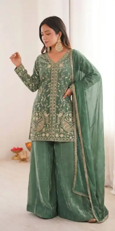 JF 043 Sea Green Pure Fendy Silk Salwar Suitwith Embroidery Work & Sequins Work. Exclusive Offer ₹1940. Delivery 4-6 Working Days. Shop now. | Jump Suits, Salwar suit, Designer Suits, Casual Suits, Creative suits, Palazzo Suits, Party Wear Suits, Patiala Suits, Straight Suits