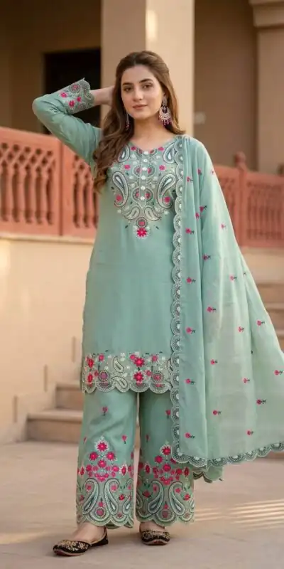 MT 1078 Sea Green Roman Silk Salwar Suit Perfect for Wedding, Party, Ethnic Day, Anniversary, Diwali – . Now at just ₹2399. Delivery 4-6 Working Days. | Jump Suits, Salwar suit, Designer Suits, Casual Suits, Creative suits, Palazzo Suits, Party Wear Suits, Patiala Suits, Straight Suits