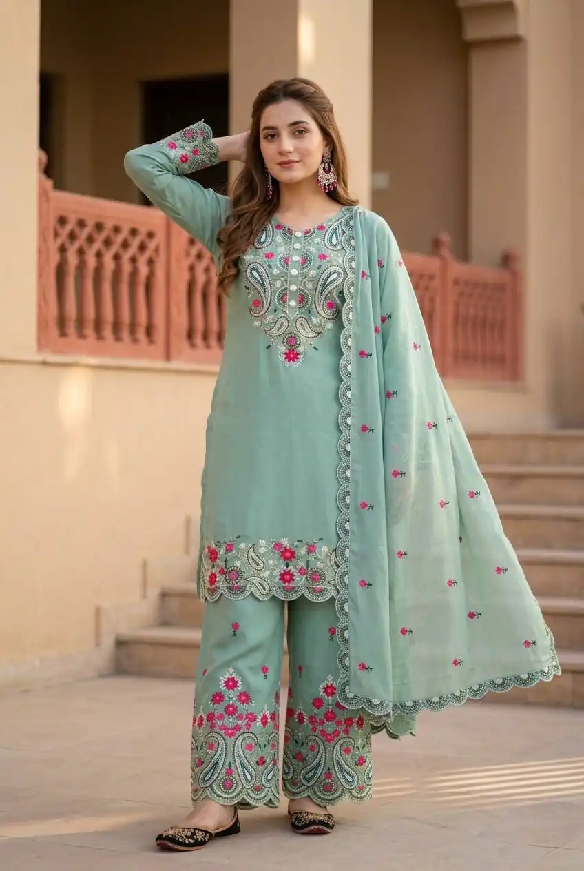 MT 1078 Sea Green Roman Silk Salwar Suit Perfect for Wedding, Party, Ethnic Day, Anniversary, Diwali – . Now at just ₹2399. Delivery 4-6 Working Days. | Jump Suits, Salwar suit, Designer Suits, Casual Suits, Creative suits, Palazzo Suits, Party Wear Suits, Patiala Suits, Straight Suits