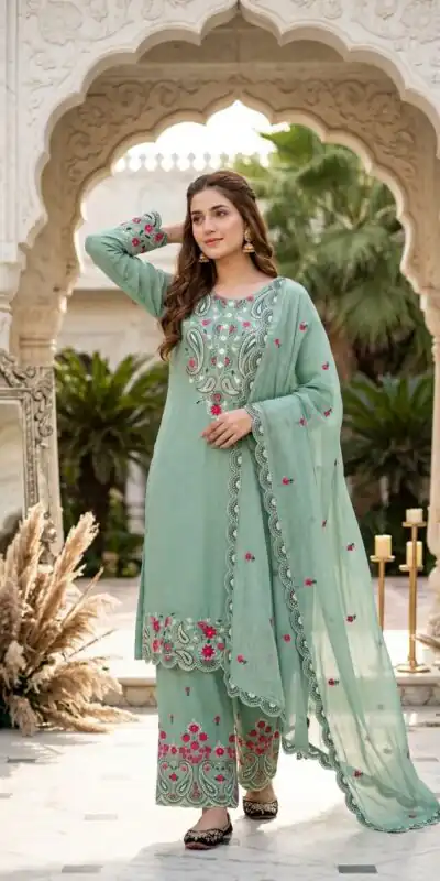 MT 1078 Sea Green Roman Silk Salwar Suit Perfect for Wedding, Party, Ethnic Day, Anniversary, Diwali – . Now at just ₹2399. Delivery 4-6 Working Days. | Jump Suits, Salwar suit, Designer Suits, Casual Suits, Creative suits, Palazzo Suits, Party Wear Suits, Patiala Suits, Straight Suits