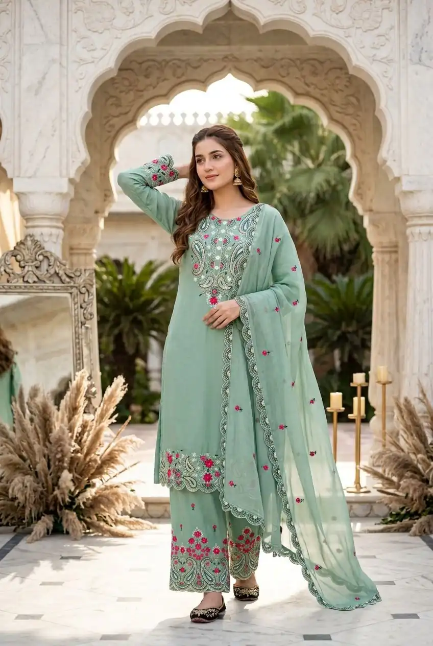 MT 1078 Sea Green Roman Silk Salwar Suit Perfect for Wedding, Party, Ethnic Day, Anniversary, Diwali – . Now at just ₹2399. Delivery 4-6 Working Days. | Jump Suits, Salwar suit, Designer Suits, Casual Suits, Creative suits, Palazzo Suits, Party Wear Suits, Patiala Suits, Straight Suits