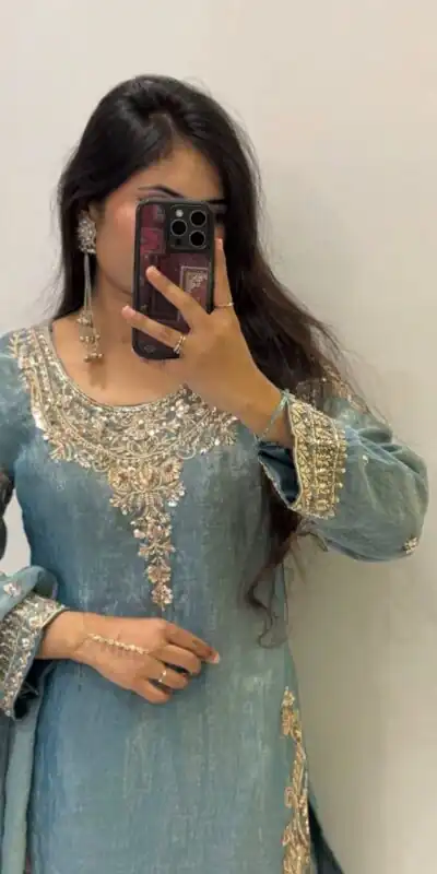 WW 1258 Sky Blue in Pure Zimmy Chu Silk Embroidery Work & Sequins Work Salwar Suit . Affordable Price ₹2099. Delivery 4-6 Working Days. Shop now. | Jump Suits, Salwar suit, Designer Suits, Casual Suits, Creative suits, Palazzo Suits, Party Wear Suits, Patiala Suits, Straight Suits