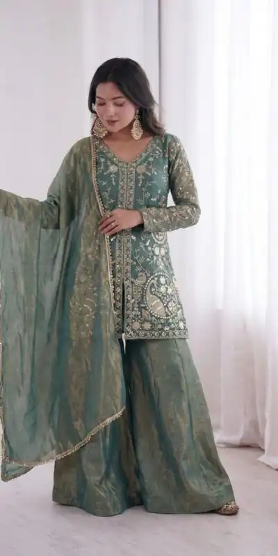JF 043 Teal Pure Fendy Silk Salwar Suitwith Embroidery Work & Sequins Work. Exclusive Offer ₹1940. Delivery 4-6 Working Days. Shop now. | Jump Suits, Salwar suit, Designer Suits, Casual Suits, Creative suits, Palazzo Suits, Party Wear Suits, Patiala Suits, Straight Suits