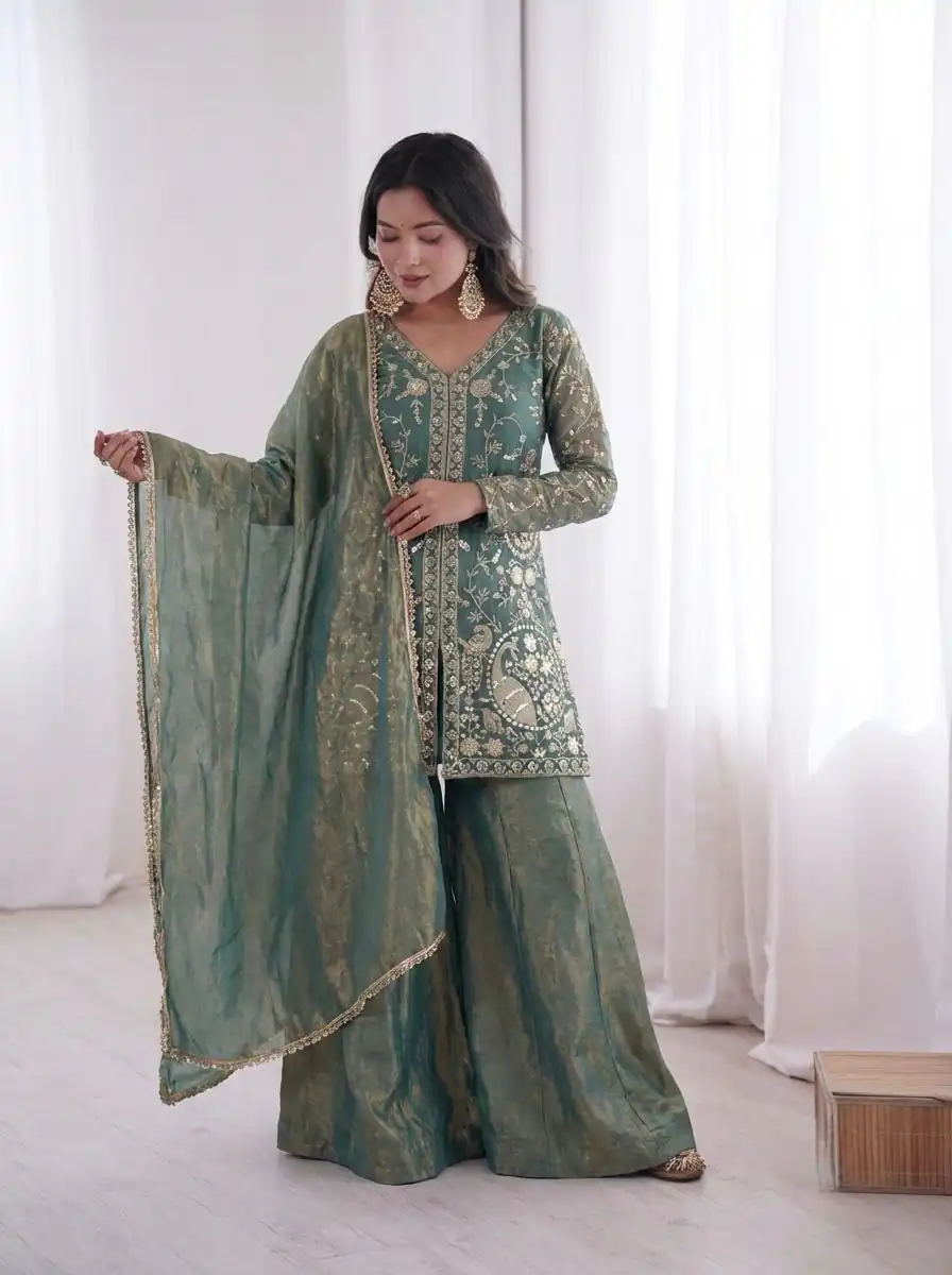 JF 043 Teal Pure Fendy Silk Salwar Suitwith Embroidery Work & Sequins Work. Exclusive Offer ₹1940. Delivery 4-6 Working Days. Shop now. | Jump Suits, Salwar suit, Designer Suits, Casual Suits, Creative suits, Palazzo Suits, Party Wear Suits, Patiala Suits, Straight Suits