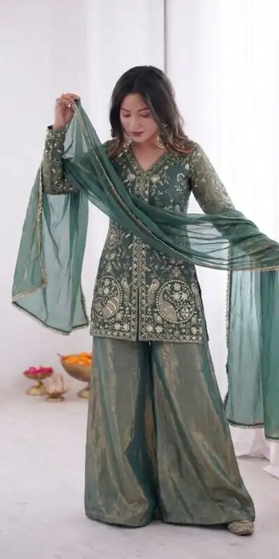 JF 043 Teal Pure Fendy Silk Salwar Suitwith Embroidery Work & Sequins Work. Exclusive Offer ₹1940. Delivery 4-6 Working Days. Shop now. | Jump Suits, Salwar suit, Designer Suits, Casual Suits, Creative suits, Palazzo Suits, Party Wear Suits, Patiala Suits, Straight Suits