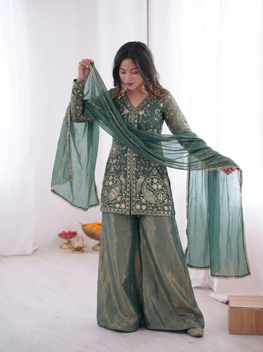 JF 043 Teal Pure Fendy Silk Salwar Suitwith Embroidery Work & Sequins Work. Exclusive Offer ₹1940. Delivery 4-6 Working Days. Shop now. | Jump Suits, Salwar suit, Designer Suits, Casual Suits, Creative suits, Palazzo Suits, Party Wear Suits, Patiala Suits, Straight Suits