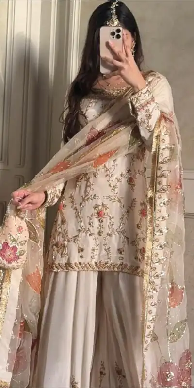 Embroidery Work & Sequins Work Salwar Suit WW 1215 Off White in Off White Cinon Silk. Now at just ₹2149. Delivery 4-6 Working Days. Shop now. | Jump Suits, Salwar suit, Designer Suits, Casual Suits, Creative suits, Palazzo Suits, Party Wear Suits, Patiala Suits, Straight Suits