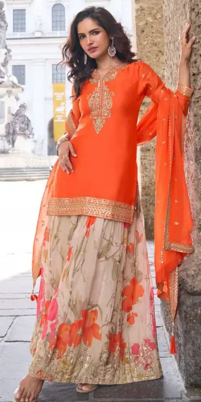 ZC KIARA Orange Chinon Silk Salwar Suit with Embroidery Work & Sequins Work. Grab it for ₹2399. Delivery 4-6 Working Days. Shop now. | Jump Suits, Salwar suit, Designer Suits, Casual Suits, Creative suits, Palazzo Suits, Party Wear Suits, Patiala Suits, Straight Suits