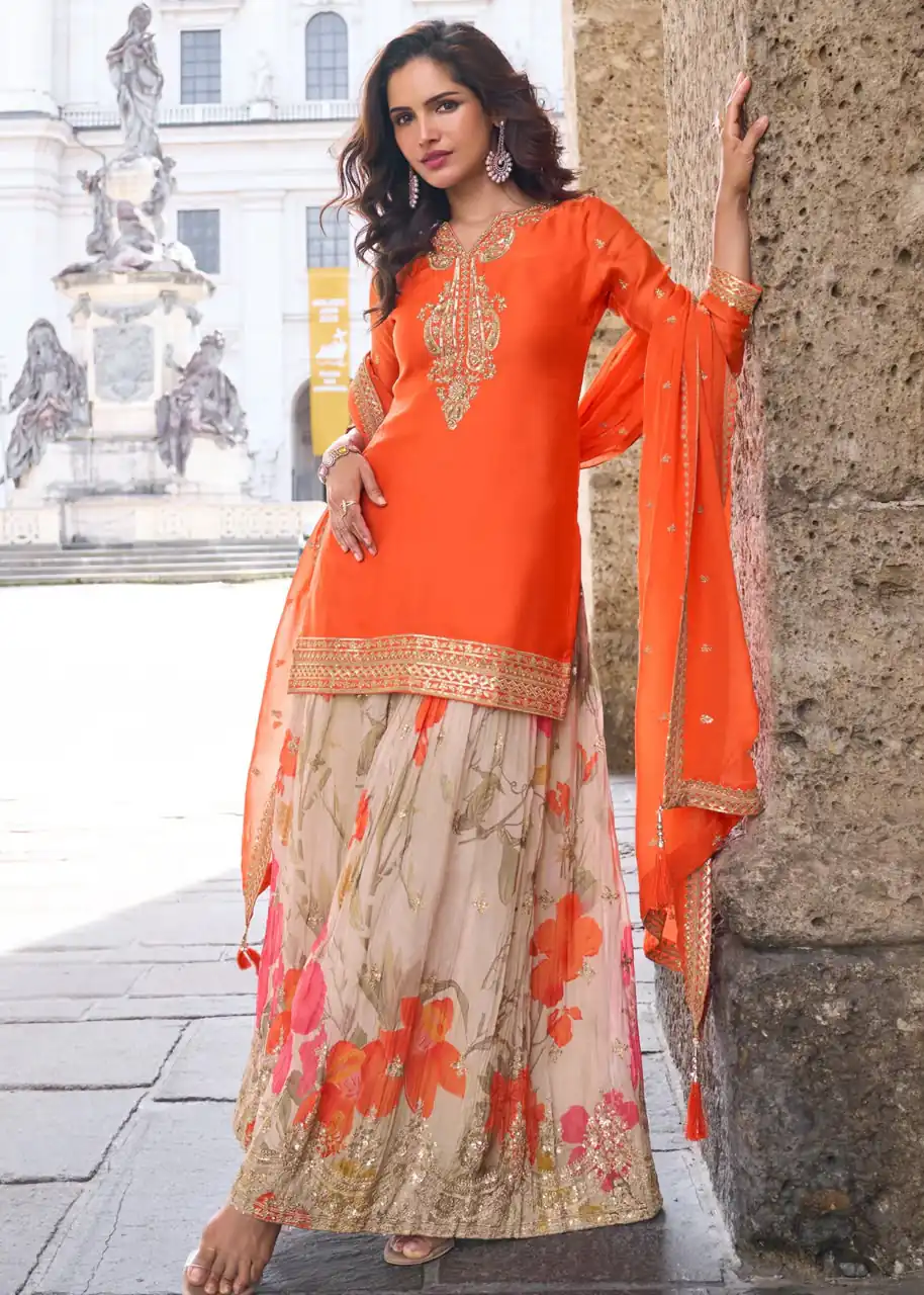 ZC KIARA Orange Chinon Silk Salwar Suit with Embroidery Work & Sequins Work. Grab it for ₹2399. Delivery 4-6 Working Days. Shop now. | Jump Suits, Salwar suit, Designer Suits, Casual Suits, Creative suits, Palazzo Suits, Party Wear Suits, Patiala Suits, Straight Suits